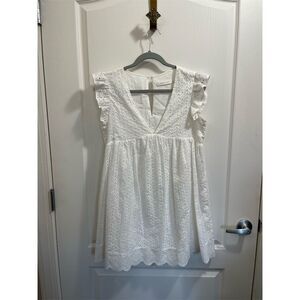 Mustard Seed Women's Medium White Embroidered Eyelet Tunic Short Sleeve